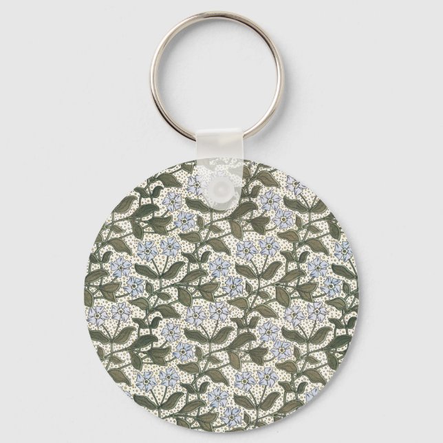 Summer Periwinkle Flower Art Nouveau Botanical Keychain (Front)