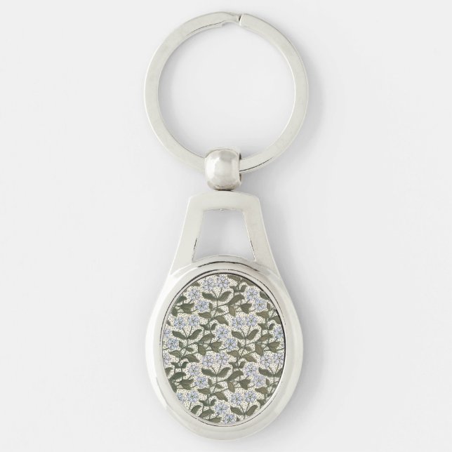 Summer Periwinkle Flower Art Nouveau Botanical Keychain (Front)