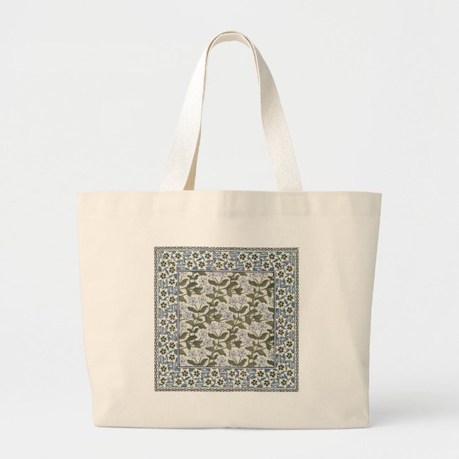 Summer Periwinkle Flower Art Nouveau Botanical Large Tote Bag (Front)