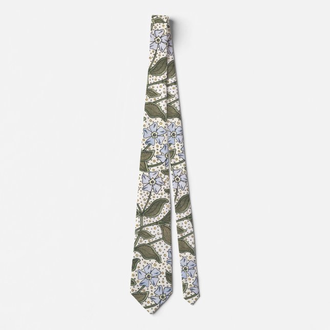 Summer Periwinkle Flower Art Nouveau Botanical Neck Tie (Front)