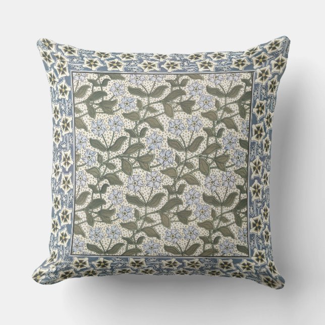 Summer Periwinkle Flower Art Nouveau Botanical Outdoor Pillow (Front)