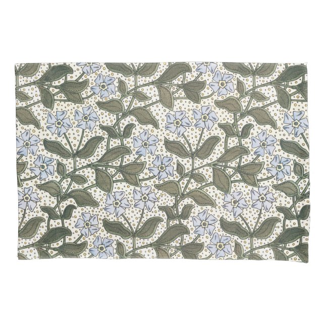 Summer Periwinkle Flower Art Nouveau Botanical Pillow Case (Front)
