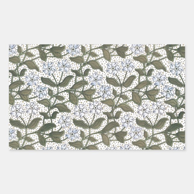 Summer Periwinkle Flower Art Nouveau Botanical Rectangular Sticker (Front)