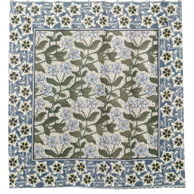 Summer Periwinkle Flower Art Nouveau Botanical Shower Curtain (Front)