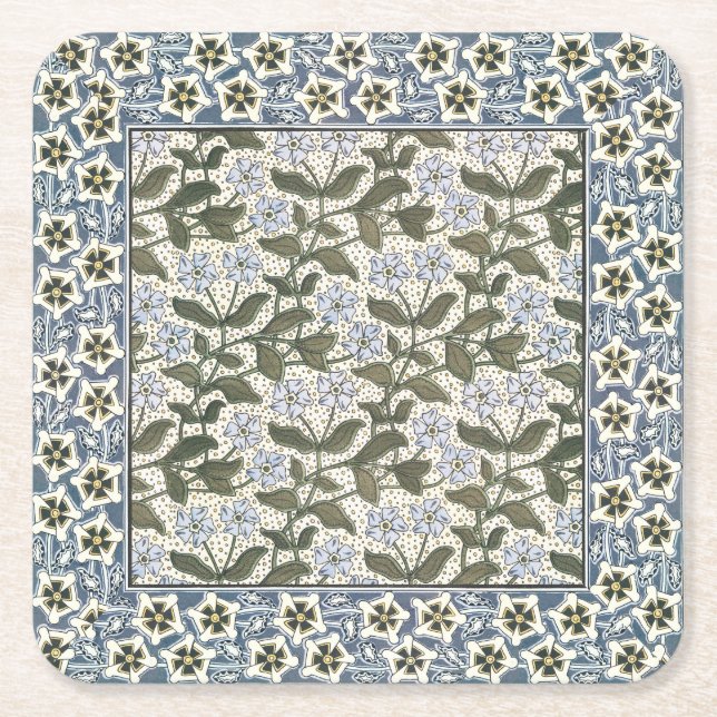Summer Periwinkle Flower Art Nouveau Botanical Square Paper Coaster (Front)
