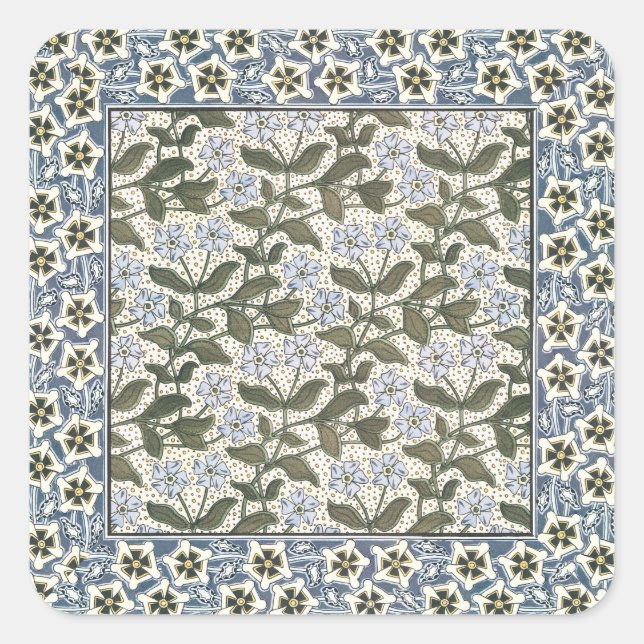 Summer Periwinkle Flower Art Nouveau Botanical Square Sticker (Front)