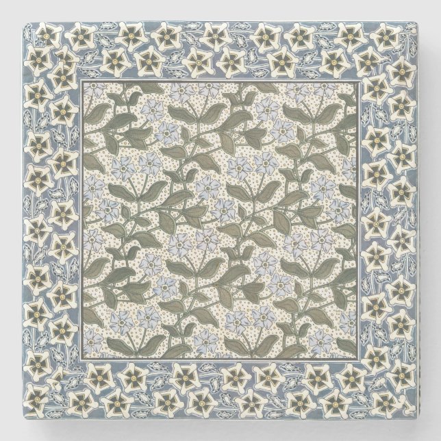 Summer Periwinkle Flower Art Nouveau Botanical Stone Coaster (Front)