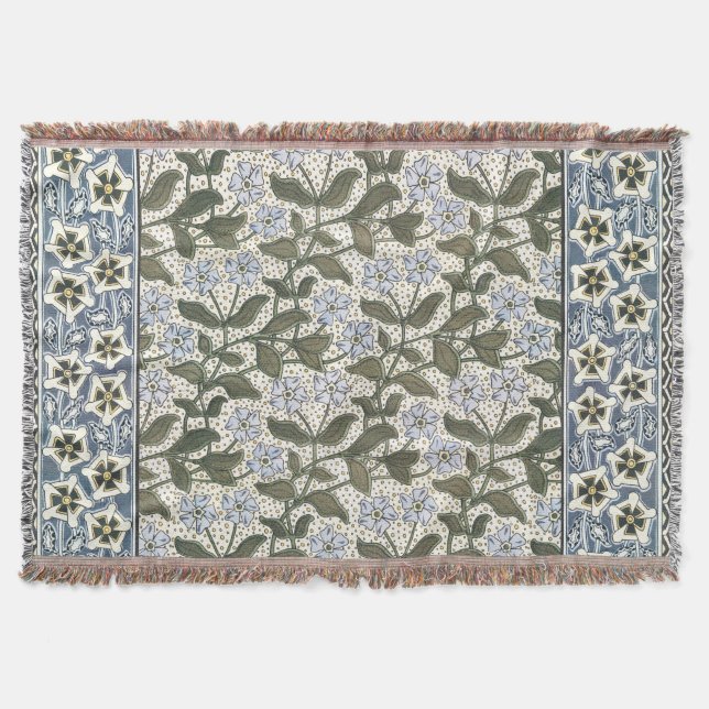 Summer Periwinkle Flower Art Nouveau Botanical Throw Blanket (Front)
