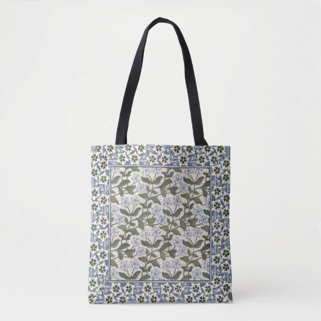 Summer Periwinkle Flower Art Nouveau Botanical Tote Bag (Front)