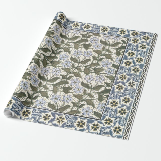 Summer Periwinkle Flower Art Nouveau Botanical Wrapping Paper (Unrolled)