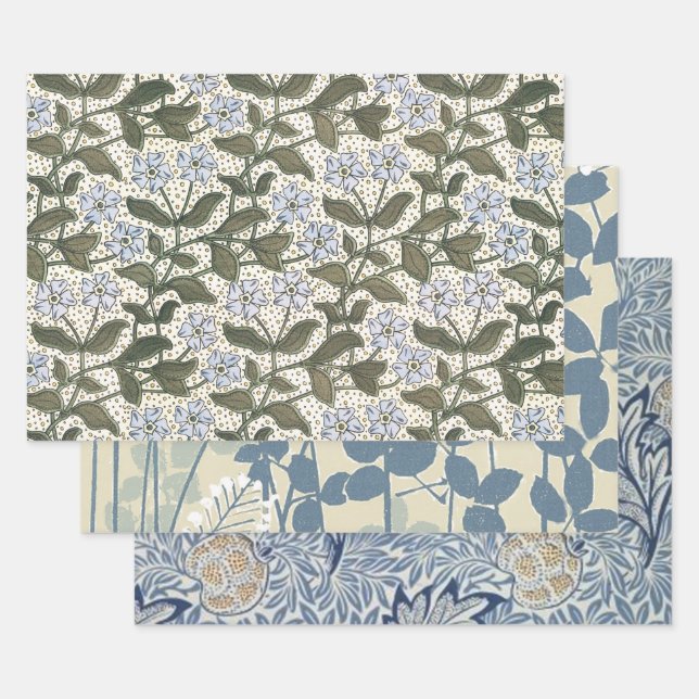 Summer Periwinkle Flower Art Nouveau Botanical Wrapping Paper Sheets (Set)