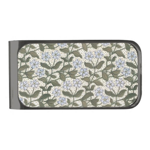 Summer Periwinkle Flower Pretty Elegant Floral Gunmetal Finish Money Clip