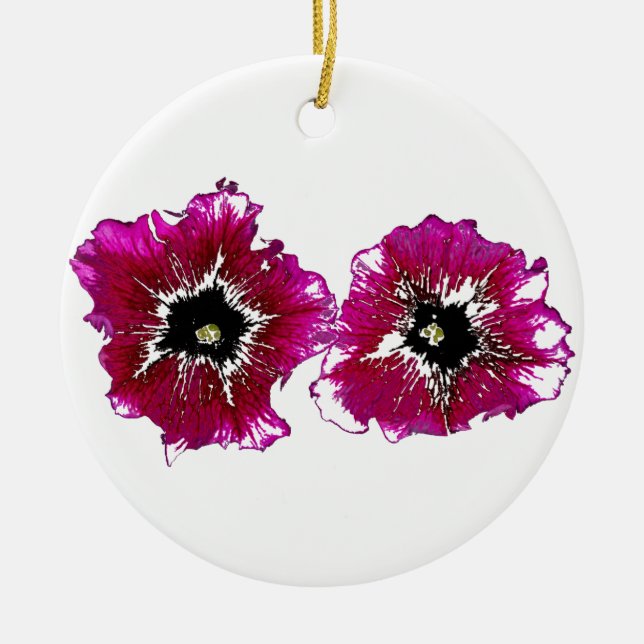 Summer Petunias Ceramic Ornament (Front)