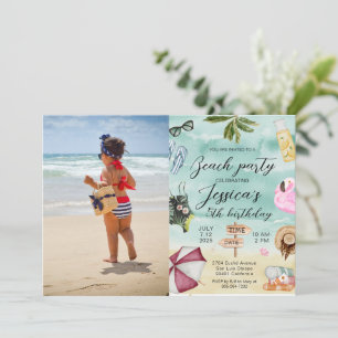 Summer Photo Beach Birthday Party Invitation