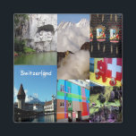Summer Photo Collage of Switzerland Magnet<br><div class="desc">Photo Collage of Switzerland magnet Travel souvenir square magnet of Switzerland in the summer. Colorful photo images of Swiss locations mainly located in Lucerne and from the top of the Stanserhorn including Lake Lucerne and Swiss clocks. This Switzerland themed magnet will bring wonderful memories of a beautiful country. By celeste@khoncepts.com...</div>