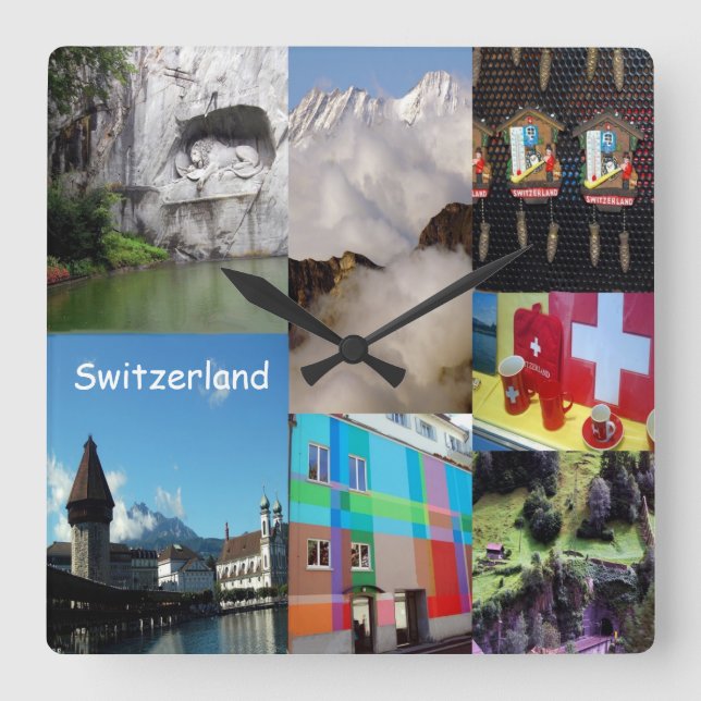 Summer Photo Collage of Switzerland Square Wall Clock (Front)