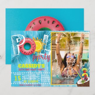 Summer Photo Pool Party Birthday Invitation