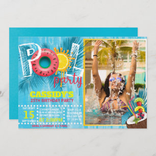 Summer Photo Pool Party Birthday Invitation