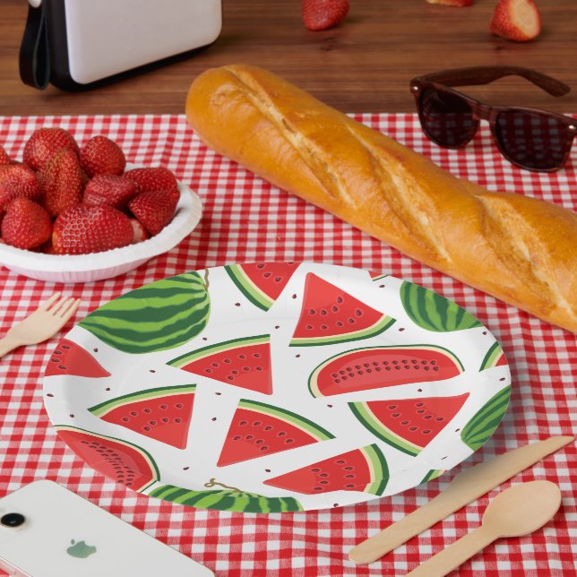 Summer Picnic BBQ, Kids Birthday Party Watermelon Paper Plates (Picnic)