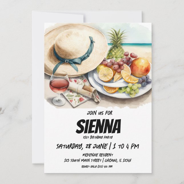 Summer Picnic beach hat Invitation (Front)