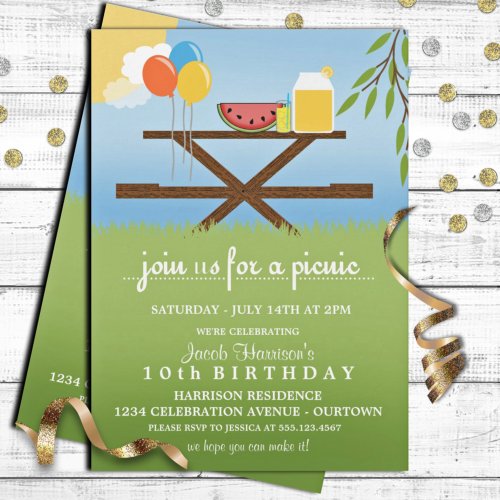 Summer Picnic Birthday Party Invitations