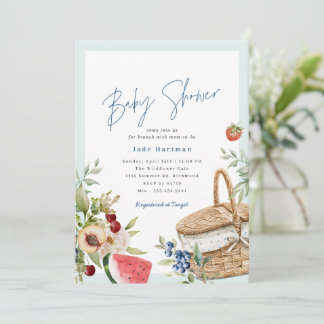 Summer Picnic | Cute Blue Boy Baby Shower Brunch Invitation