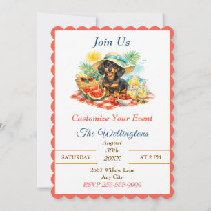 Summer Picnic Cute Dachshund Puppy Personalized Invitation