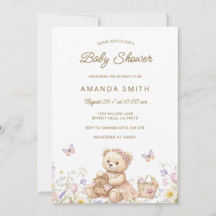 Summer Picnic Cute Pink Bear Baby Shower Invitatio Invitation