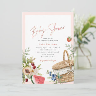 Summer Picnic   Cute Pink Girly Baby Shower Brunch Invitation
