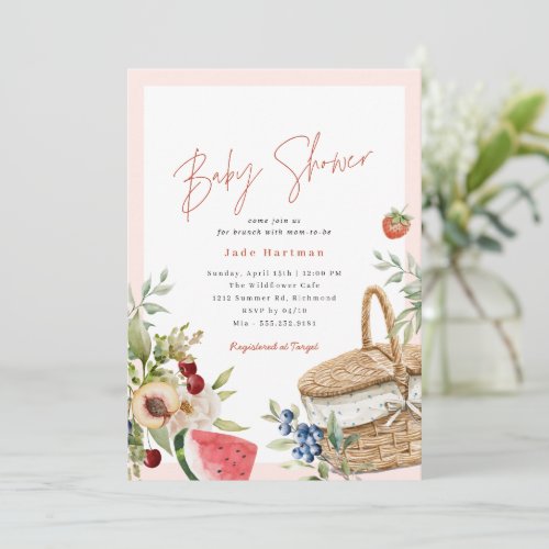 Summer Picnic  Cute Pink Girly Baby Shower Brunch Invitation