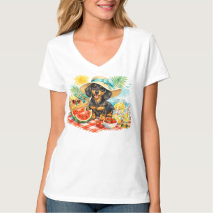 Summer Picnic Dachshund Puppy Dog Art Design T-Shirt