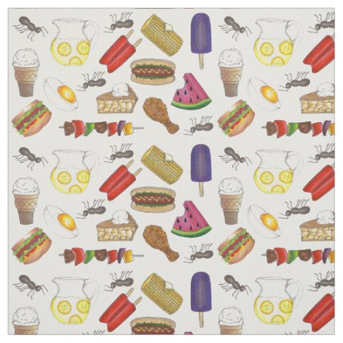 Summer Picnic Food Corn Pie Popsicle Grill Cookout Fabric