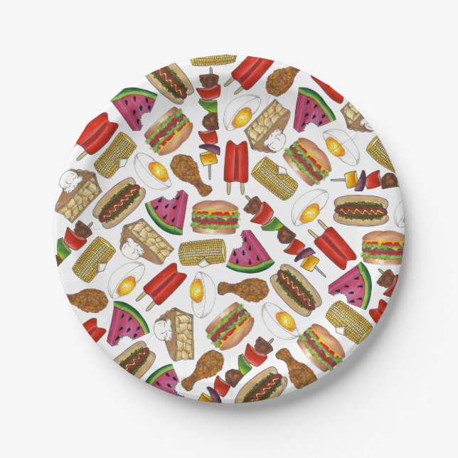 Summer Picnic Foods Deviled Egg Burger Pie Corn Paper Plates (Front)