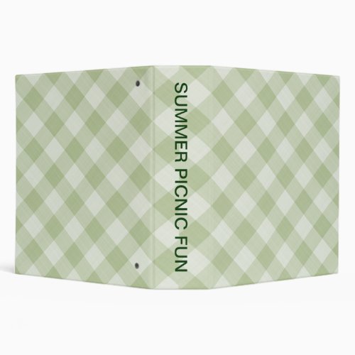 Summer Picnic Gingham Checkered Tablecloth Green Binder