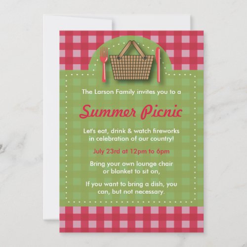 Summer Picnic Gingham Invitations
