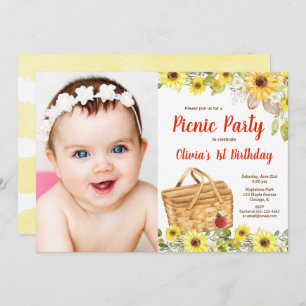 Summer picnic in the park sunflowers photo invitation