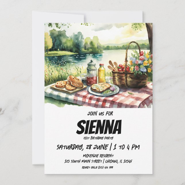 Summer Picnic lake view Invitation (Front)