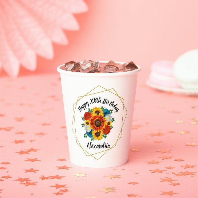 Summer Picnic Party Geometric Floral Paper Cups (Insitu)