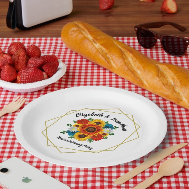Summer Picnic Party Geometric Floral Paper Plates (Picnic)