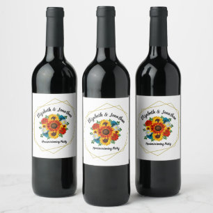 Summer Picnic Party Geometric Floral Wine Label