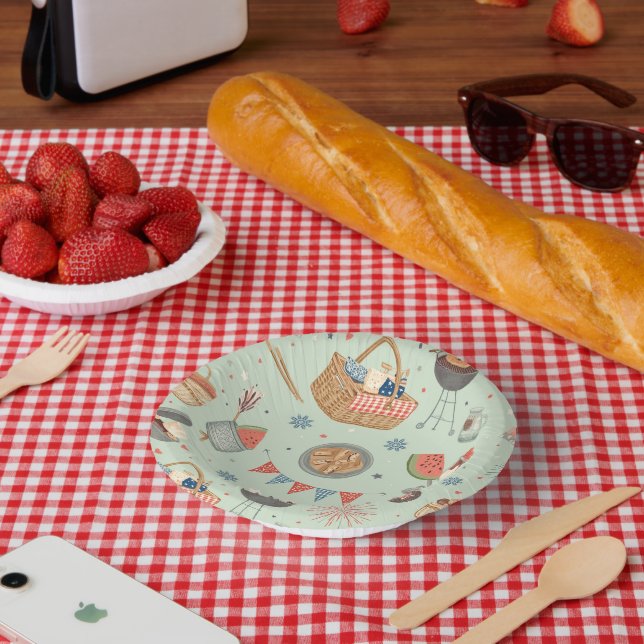 Summer Picnic Party Pattern Paper Plate Bowls (Picnic)