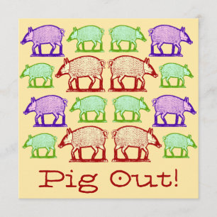 Summer Picnic Pig-Out Invitation - Folk Art Pigs