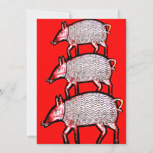 Summer Picnic Pig-Out Invitation - Folk Art Pigs