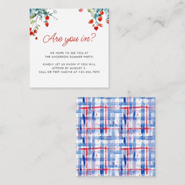 Summer Picnic Red White Blue Family Reunion Enclosure Card (Front/Back)