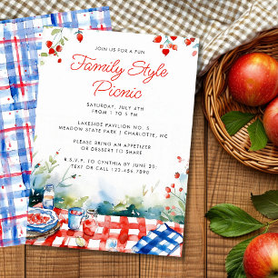 Summer Picnic Red White Blue Family Reunion Invitation