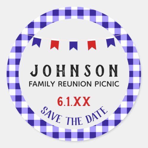 Summer Picnic  Red White Blue  Reunion BBQ Party Classic Round Sticker