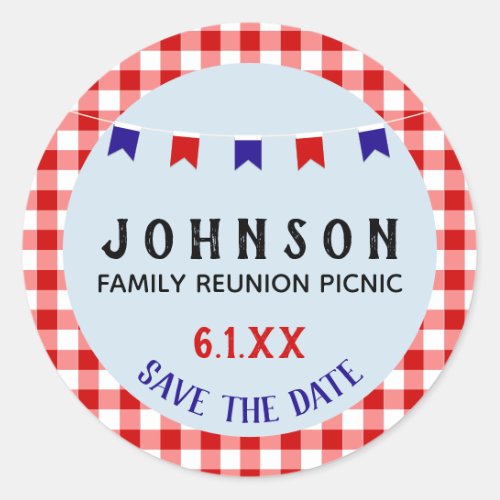 Summer Picnic  Red White Blue  Reunion BBQ Party Classic Round Sticker