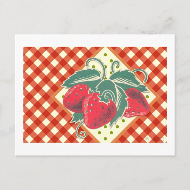 Summer Picnic Red White Checkered Tablecloth Postcard (Front)