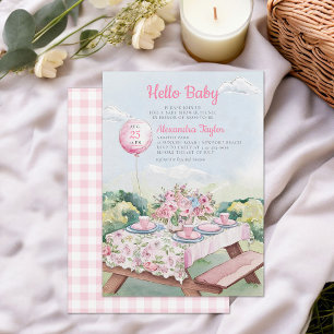 Summer Picnic Watercolor Elegant Baby Girl Shower Invitation
