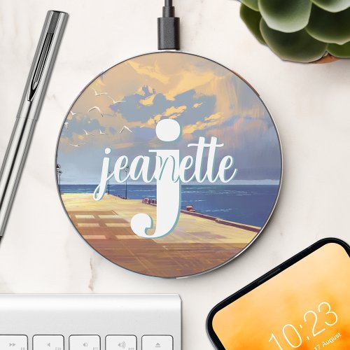 Summer Pier Name Monogram Wireless Charger